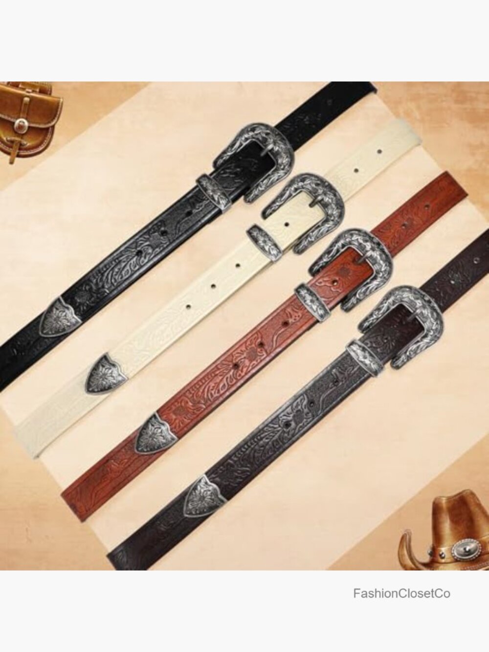Vintage Floral Western Belt PU Leather Faux Leather Cowboy Belt Women - Picture 6 of 7